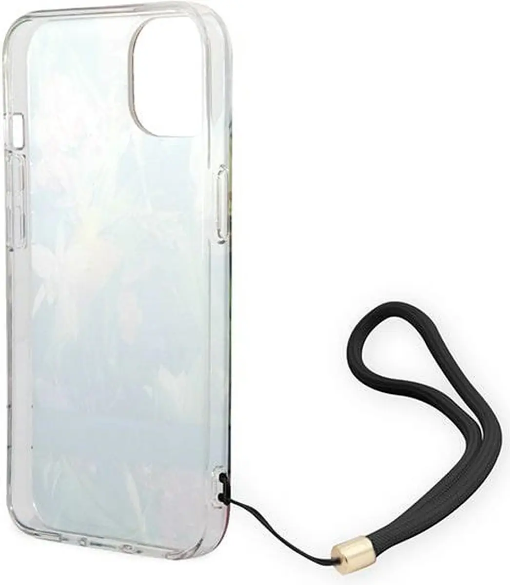 GUESS Flower Back Cover met Strap iPhone 14 - Blauw