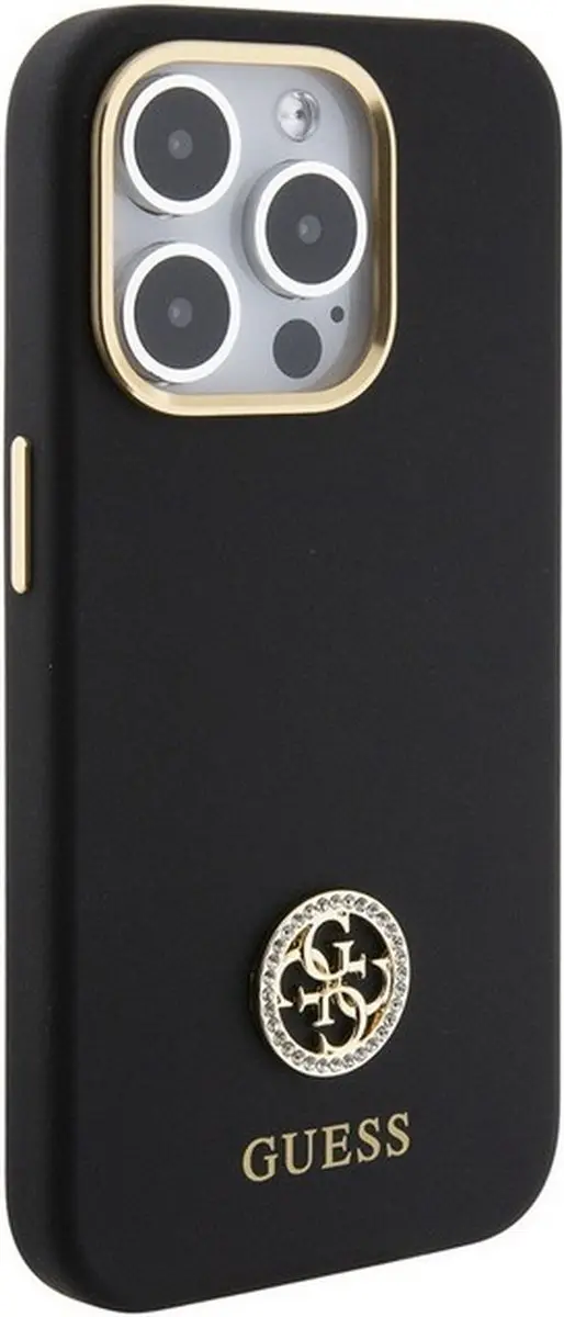GUESS 4G Silicone Metal Logo Hoes - iPhone 15 Pro Max - Zwart