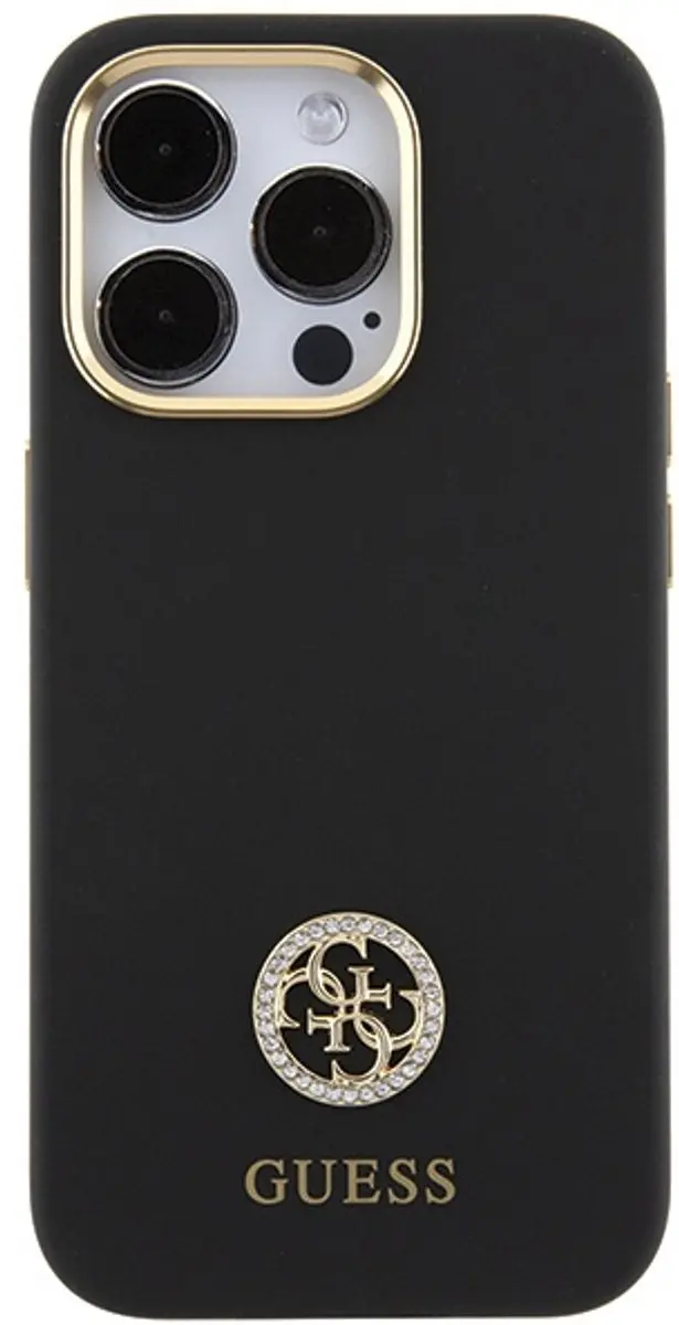 GUESS 4G Silicone Metal Logo Hoes - iPhone 15 Pro Max - Zwart