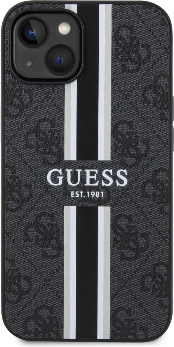 Guess iPhone 15 Hardcase - Print Streep Zwart - 3666339196257