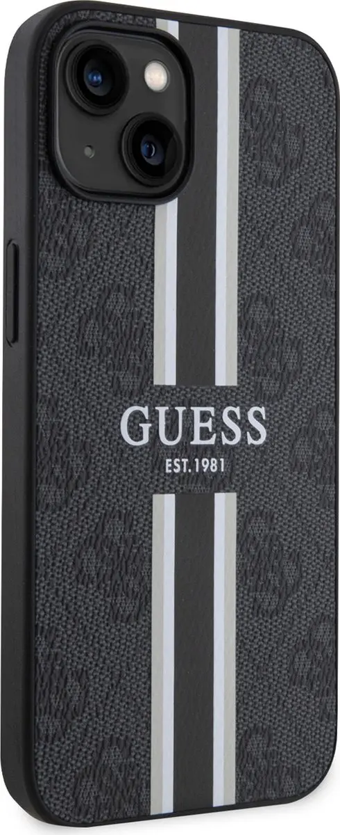 Guess iPhone 15 Hardcase - Print Streep Zwart - 3666339196257
