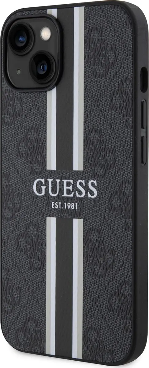 Guess iPhone 15 Hardcase - Print Streep Zwart - 3666339196257