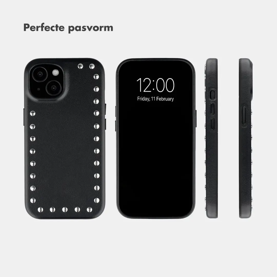 Selencia Hoesje iPhone 15 Studs Backcover - Velvet Black - afbeelding 6 van 6