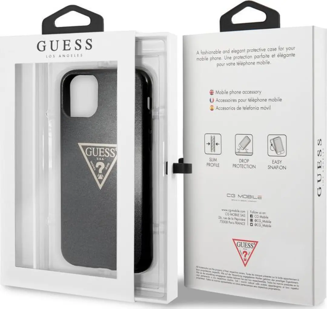 GUESS Triangle Glitter TPU Hoesje iPhone 11 Pro Max - Zwart