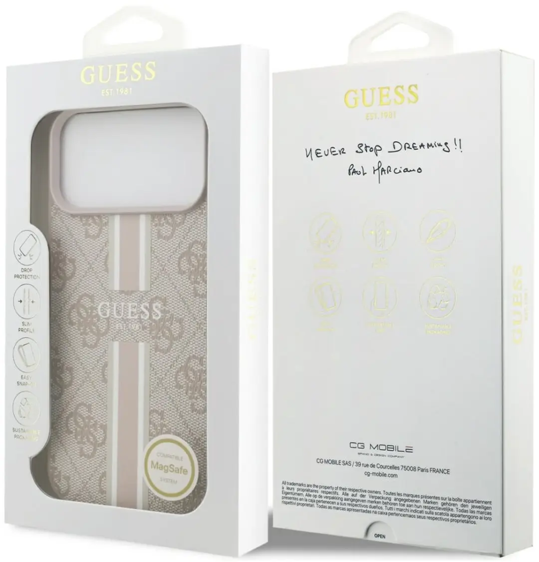 GUESS Case 4G Bedrukte Strepen iPhone 17 Pro Max - MagSafe - Zwart