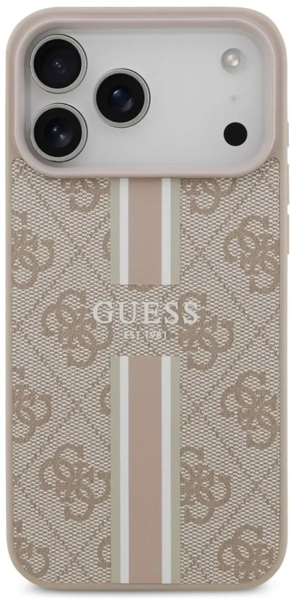GUESS Case 4G Bedrukte Strepen iPhone 17 Pro Max - MagSafe - Zwart