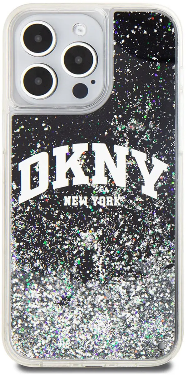 DKNY Liquid Glitter Arch Logo Hoesje - iPhone 13 Pro Max - Zwart/Zilver