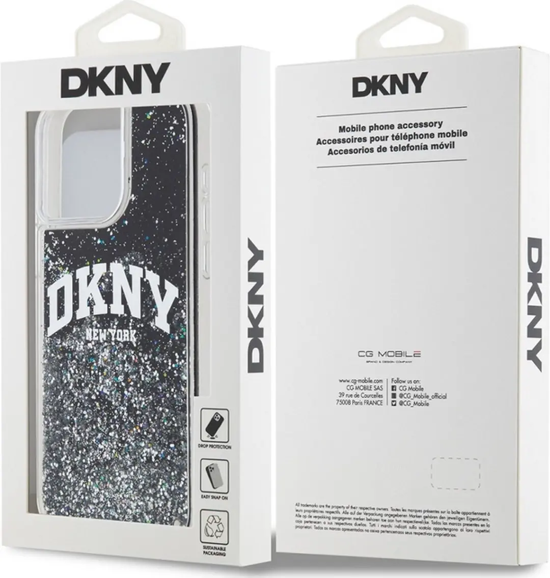 DKNY Liquid Glitter Arch Logo Hoesje - iPhone 13 Pro Max - Zwart/Zilver