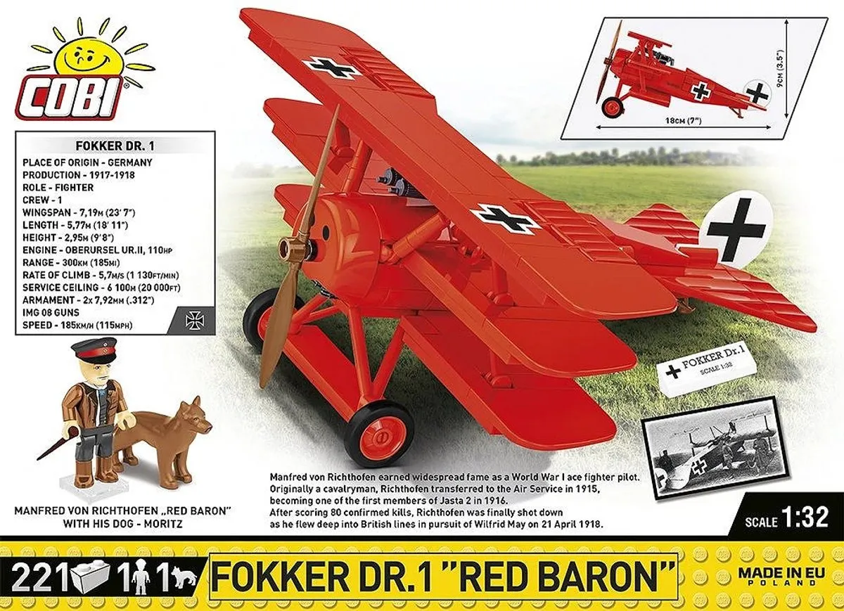 Cobi Fokker Dr.I Red Baron 2996 Bouwset - 221 Stukken - Meerkleurig