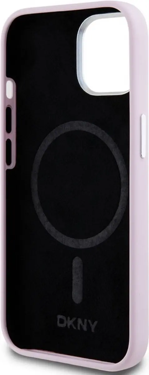 DKNY Silicone Metal Logo Back Case - iPhone 15 Plus - Roze