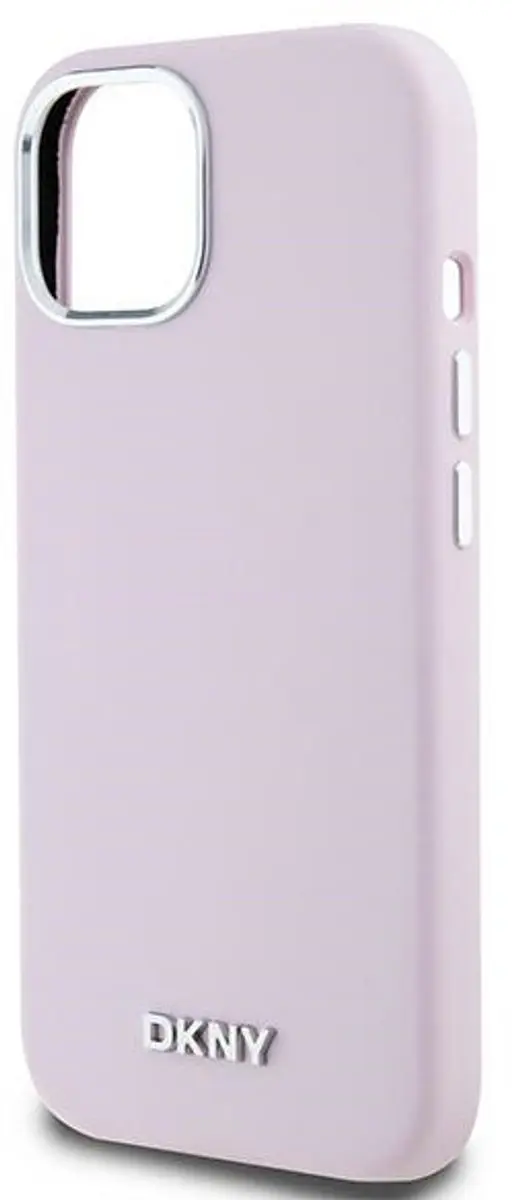 DKNY Silicone Metal Logo Back Case - iPhone 15 Plus - Roze