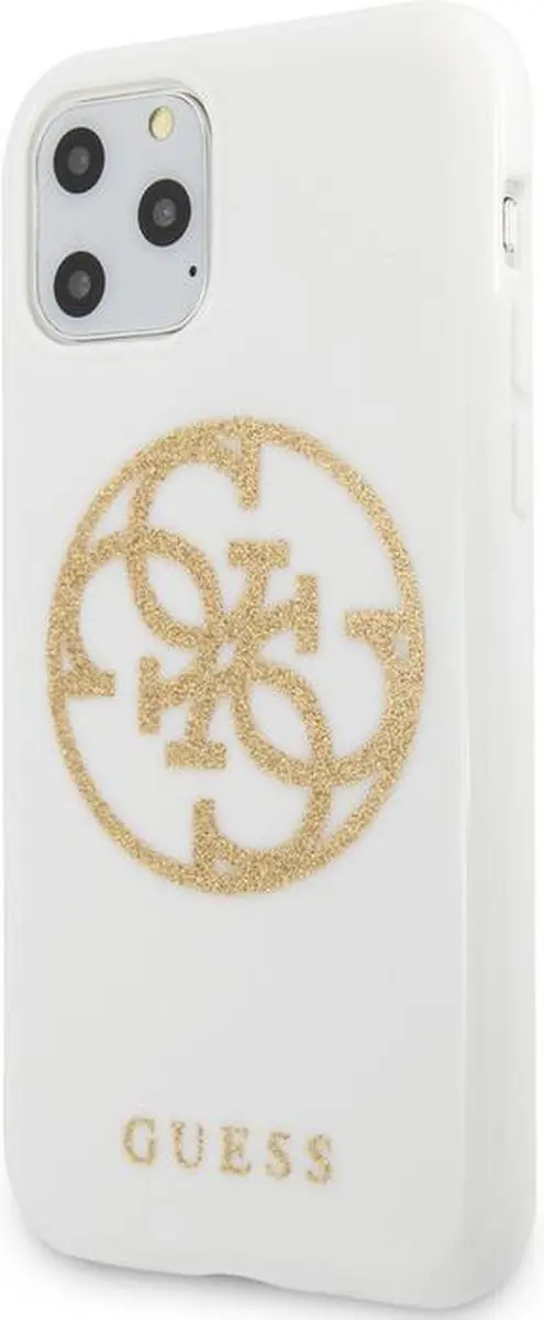 Guess Circle Glitter TPU Hoesje - iPhone 11 Pro 5.8" - Wit