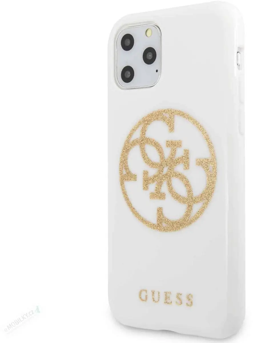 Guess Circle Glitter TPU Hoesje - iPhone 11 Pro 5.8" - Wit