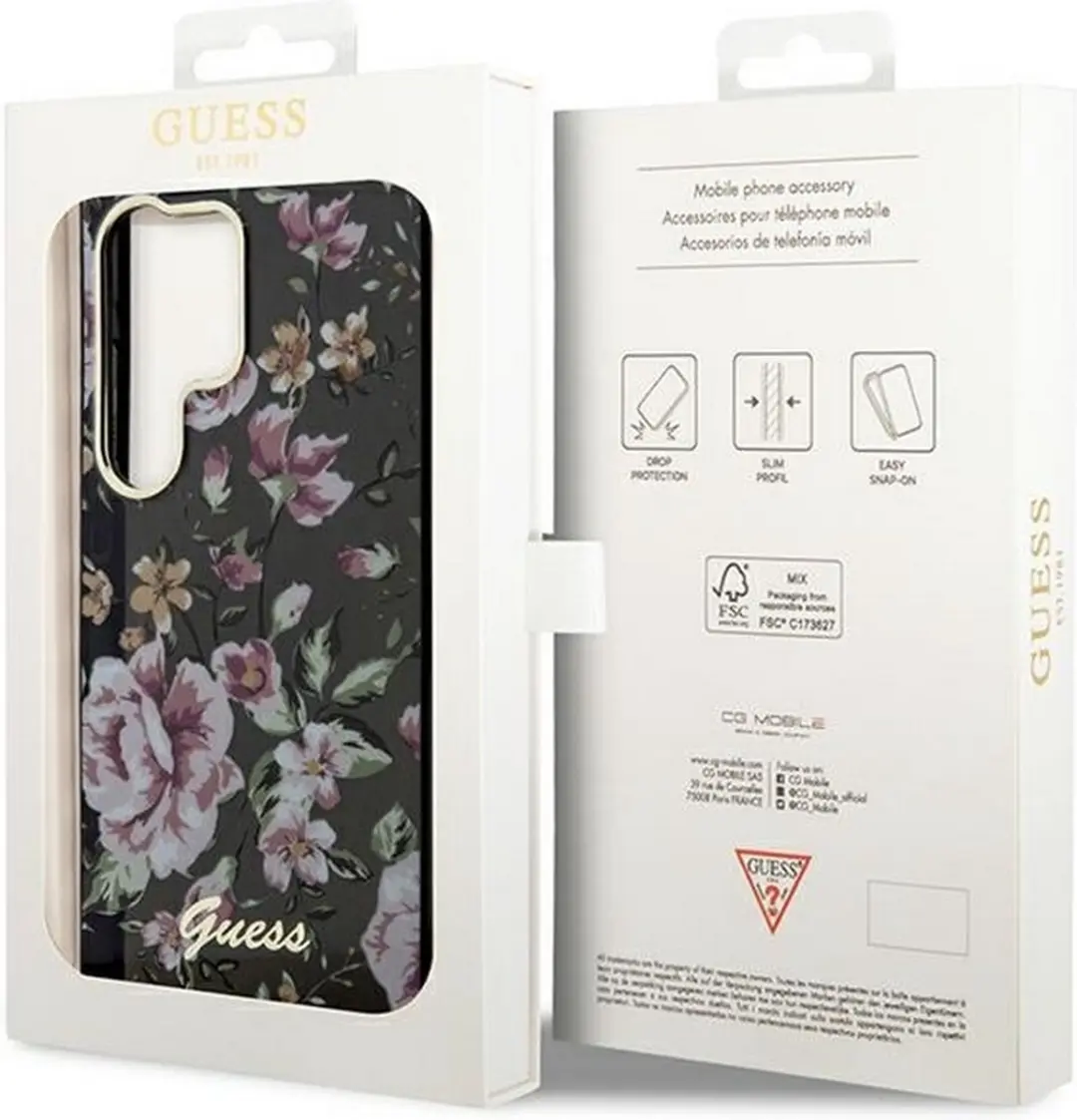 GUESS Flower Back Cover GUHCS23LFLGBK - Samsung Galaxy S23 Ultra - Zwart