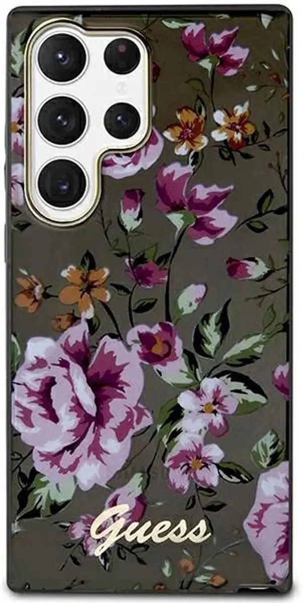 GUESS Flower Back Cover GUHCS23LFLGBK - Samsung Galaxy S23 Ultra - Zwart