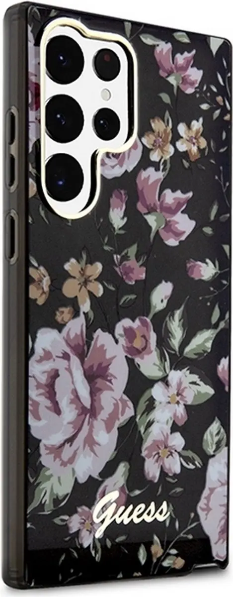 GUESS Flower Back Cover GUHCS23LFLGBK - Samsung Galaxy S23 Ultra - Zwart