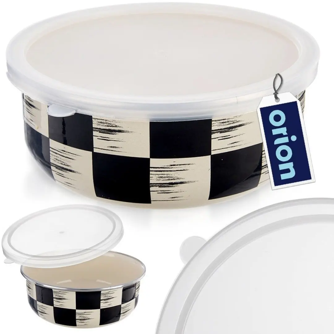 Orion Geëmailleerde Kom met Deksel 17cm - 1L - Zwart/Beige
