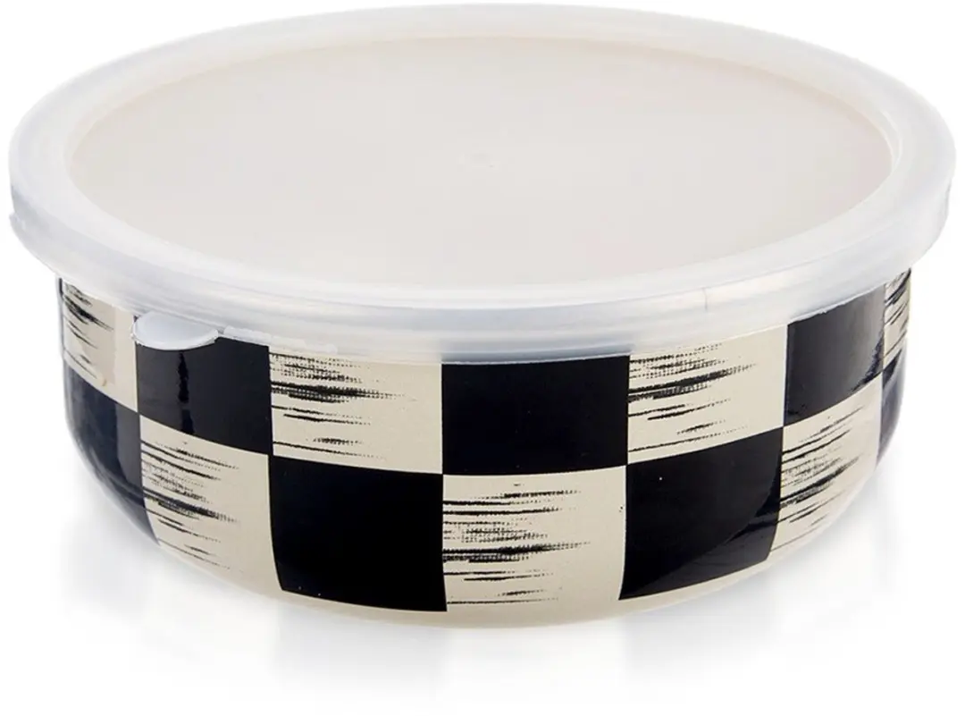 Orion Geëmailleerde Kom met Deksel 17cm - 1L - Zwart/Beige