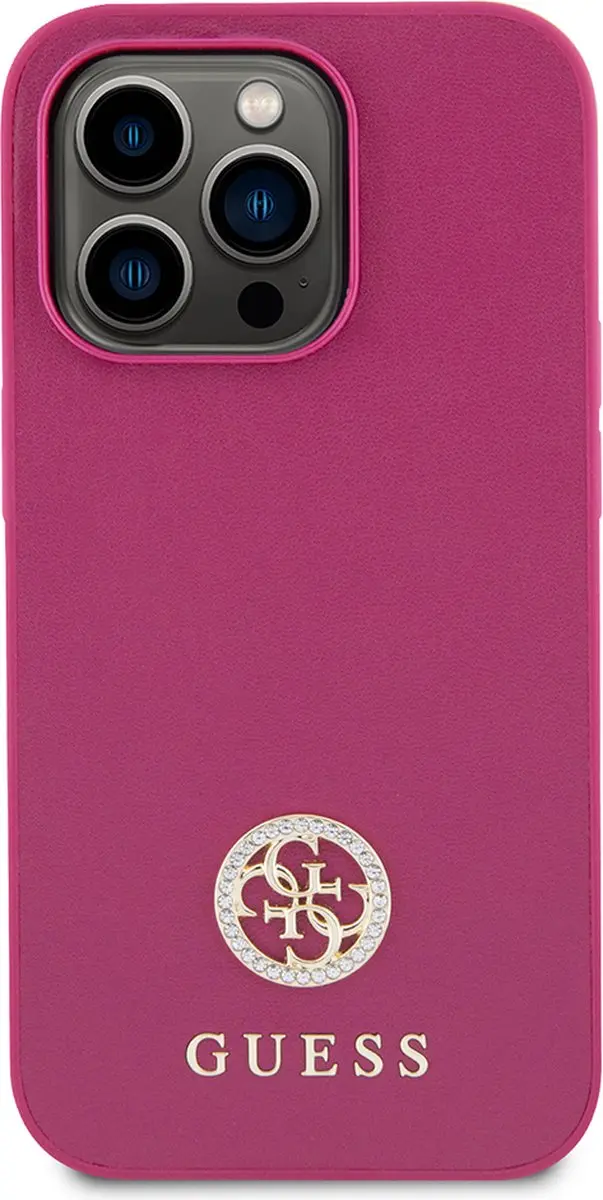 GUESS 4G Strass Metal Logo Back Case - iPhone 15 Pro - Roze