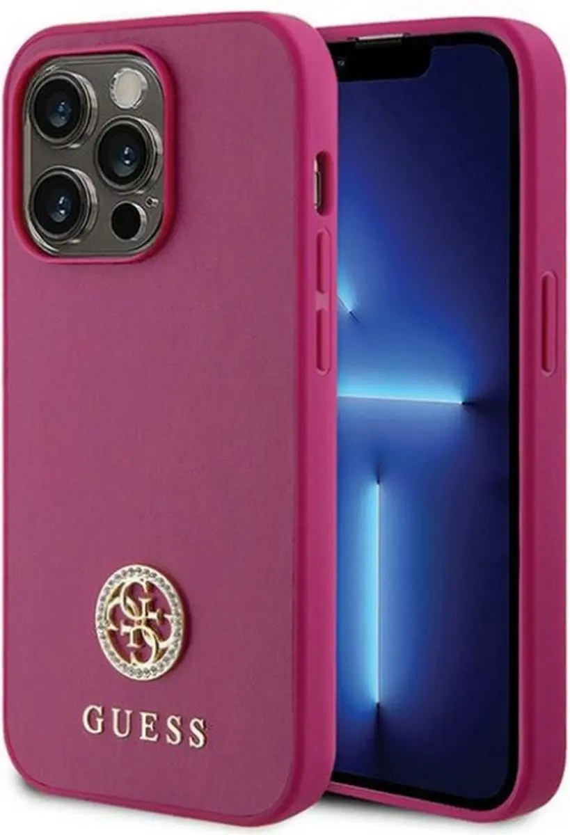 GUESS 4G Strass Metal Logo Back Case - iPhone 15 Pro - Roze