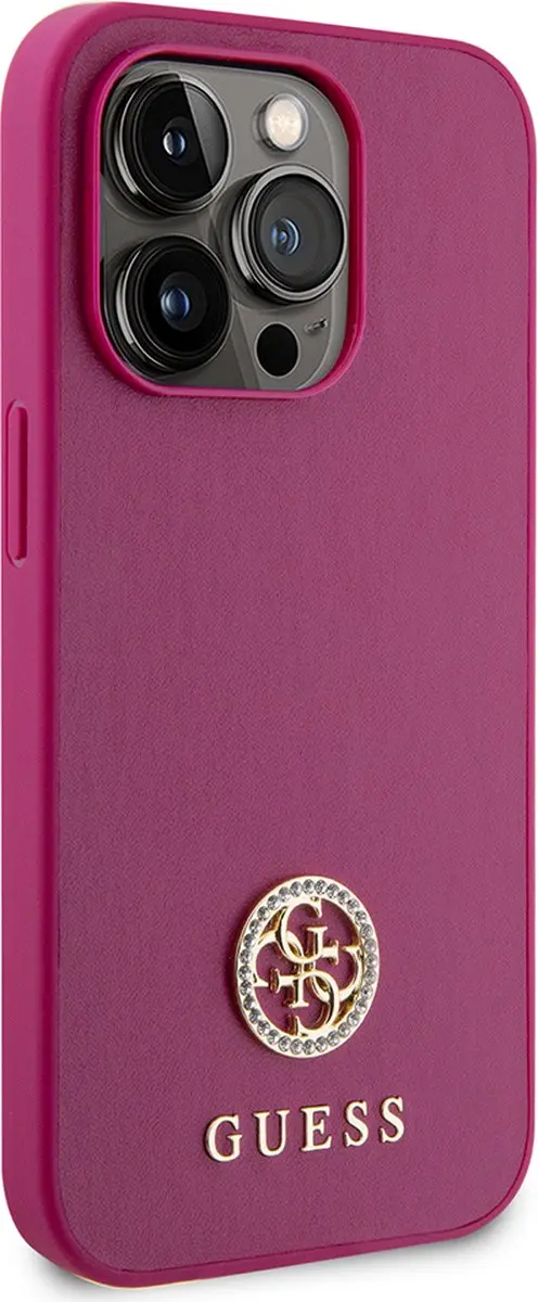 GUESS 4G Strass Metal Logo Back Case - iPhone 15 Pro - Roze