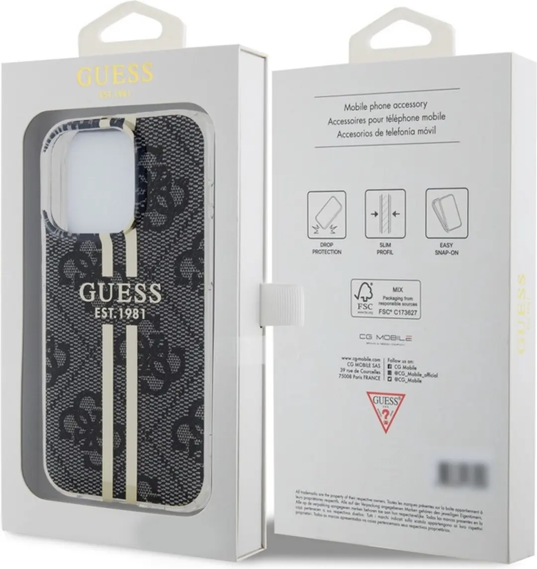 GUESS 4G Gold Stripe Back Case - iPhone 15 Pro 6.1" - Zwart