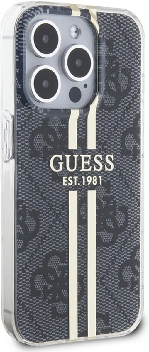 GUESS 4G Gold Stripe Back Case - iPhone 15 Pro 6.1" - Zwart