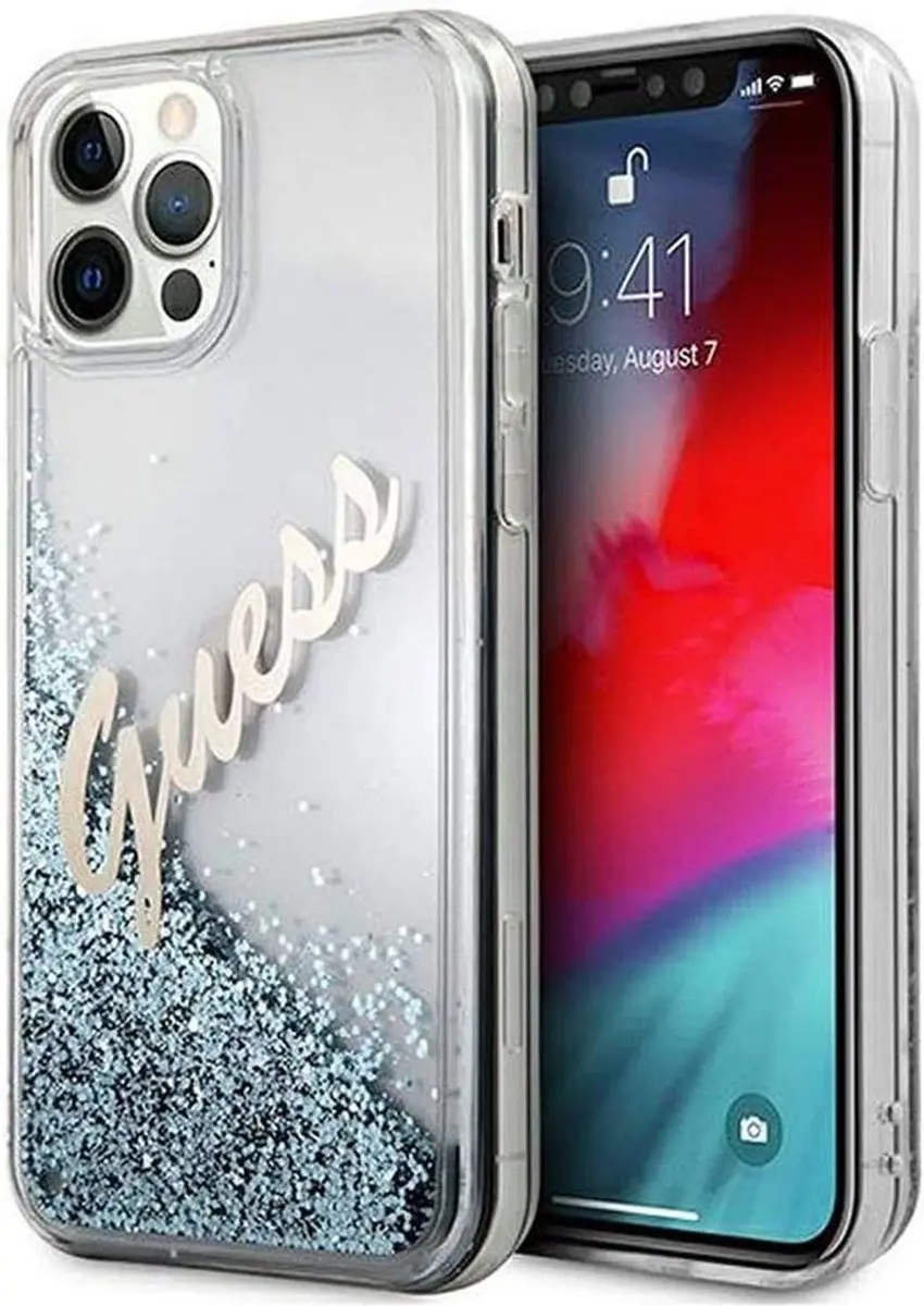 GUESS Liquid Glitter Script Back Shield Hard Case
