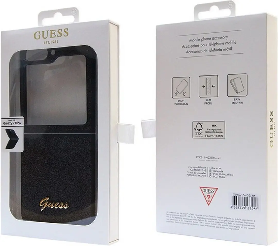 GUESS Glitter Flakes Hoesje - Samsung Galaxy Z Flip 5 - GUHCZF5HGGSHK - Zwart