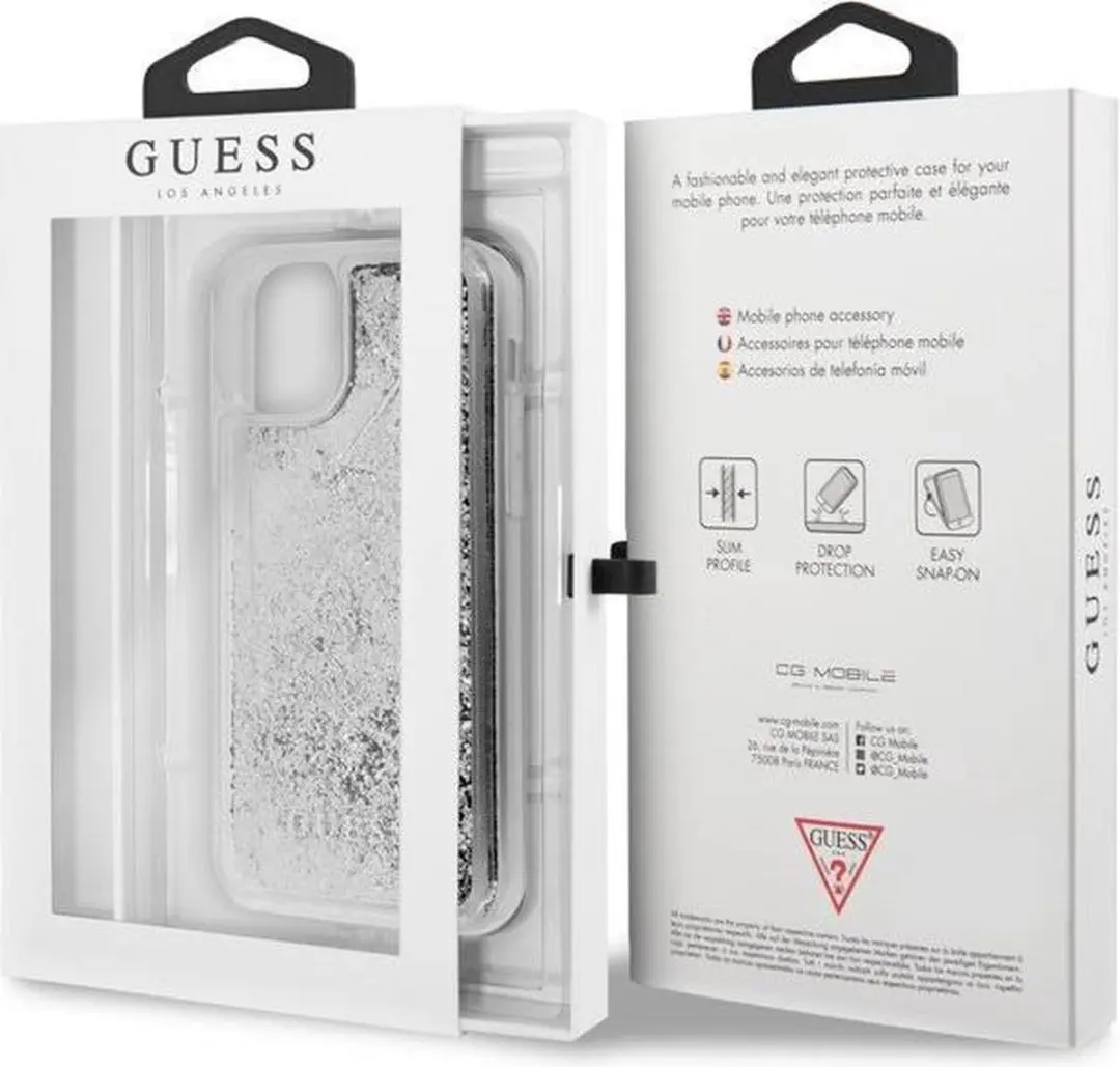 GUESS Apple iPhone 11 Pro Backcover - Glitter Hearts - Zilver