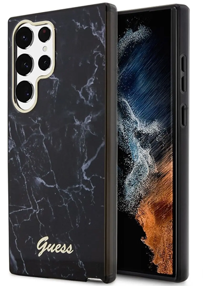 Guess Samsung Galaxy S23 Ultra Hoesje - Marmer Zwart - MPN 3666339117399