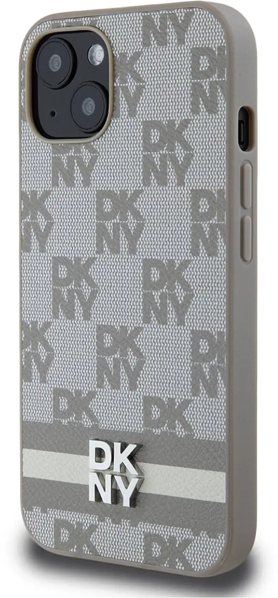 DKNY Checkered Printed Stripe iPhone 13 Hoes - Beige