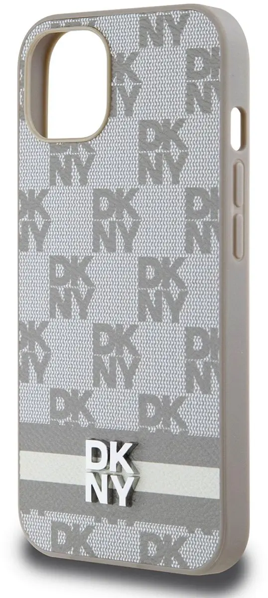 DKNY Checkered Printed Stripe iPhone 13 Hoes - Beige