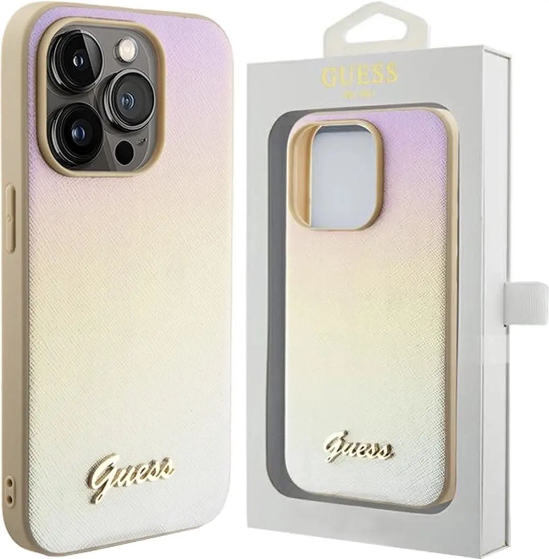 GUESS Iridescent Metal Script Back Case - iPhone 15 Pro 6.1" - Goud - afbeelding 6 van 6