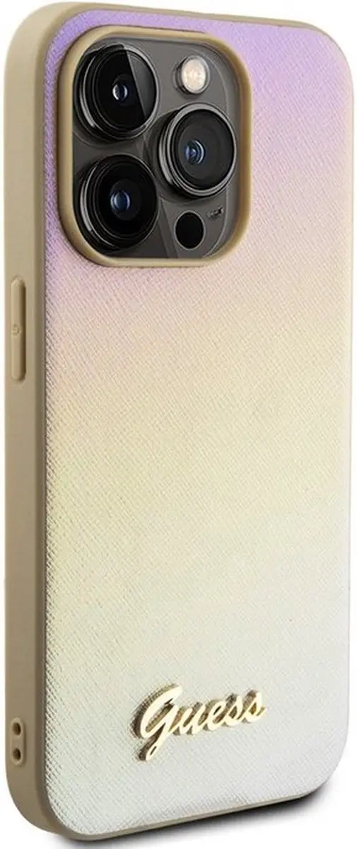 GUESS Iridescent Metal Script Back Case - iPhone 15 Pro 6.1" - Goud