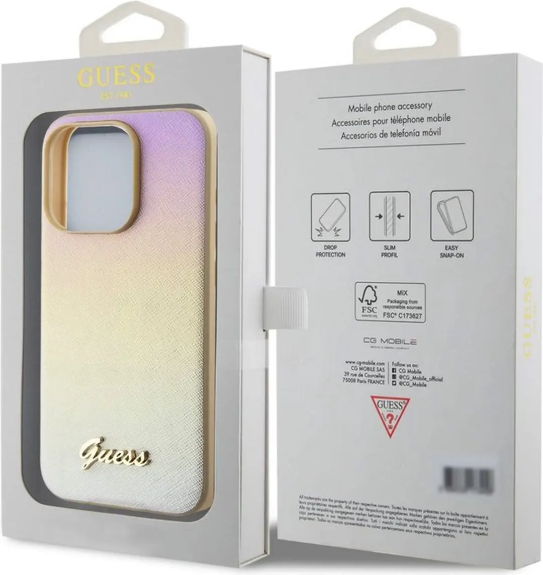 GUESS Iridescent Metal Script Back Case - iPhone 15 Pro 6.1" - Goud