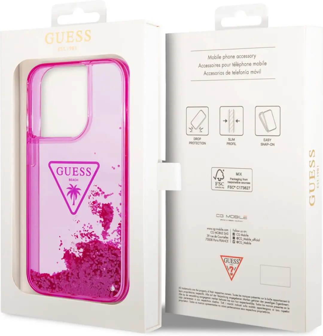 GUESS iPhone 14 Pro Max Telefoonhoesje - Roze Transparant - MPN 3666339064754