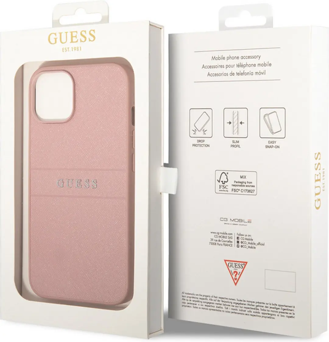 GUESS Saffiano Back Case - iPhone 14 Plus - Roze - MPN 3666339088675