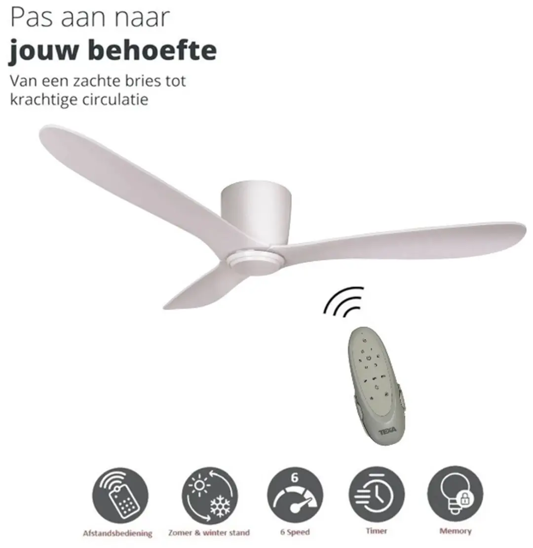 Freelight Aeolus Cetus Eco Plafondventilator 132cm - 6 Snelheden - Wit