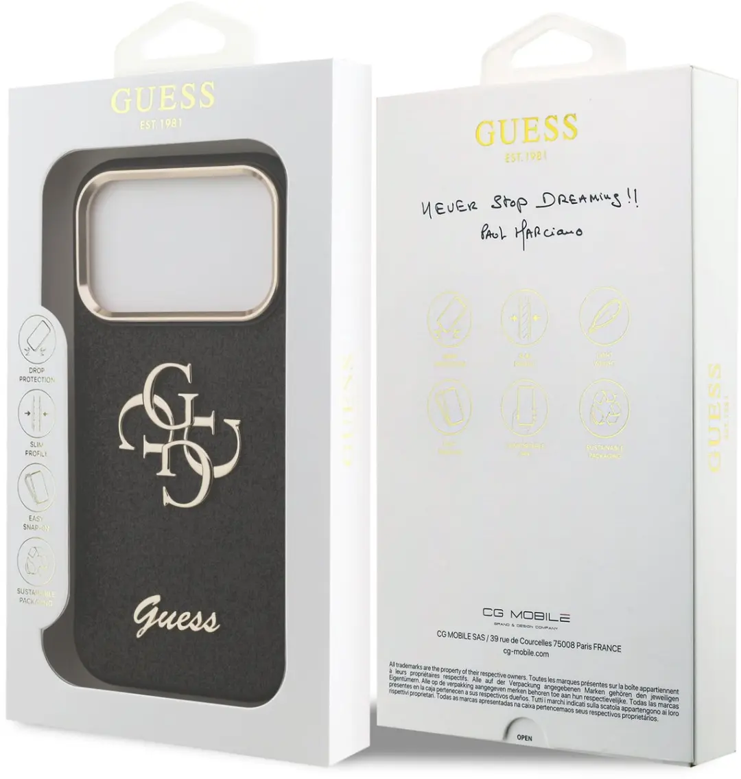 GUESS PU Fixed Glitter 4G Backcover 14701 - iPhone 17 Pro - Zwart