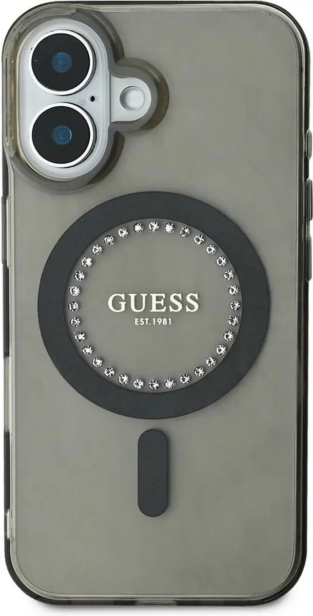 GUESS IML Rhinestones Hoesje iPhone 16 Plus - Zwart