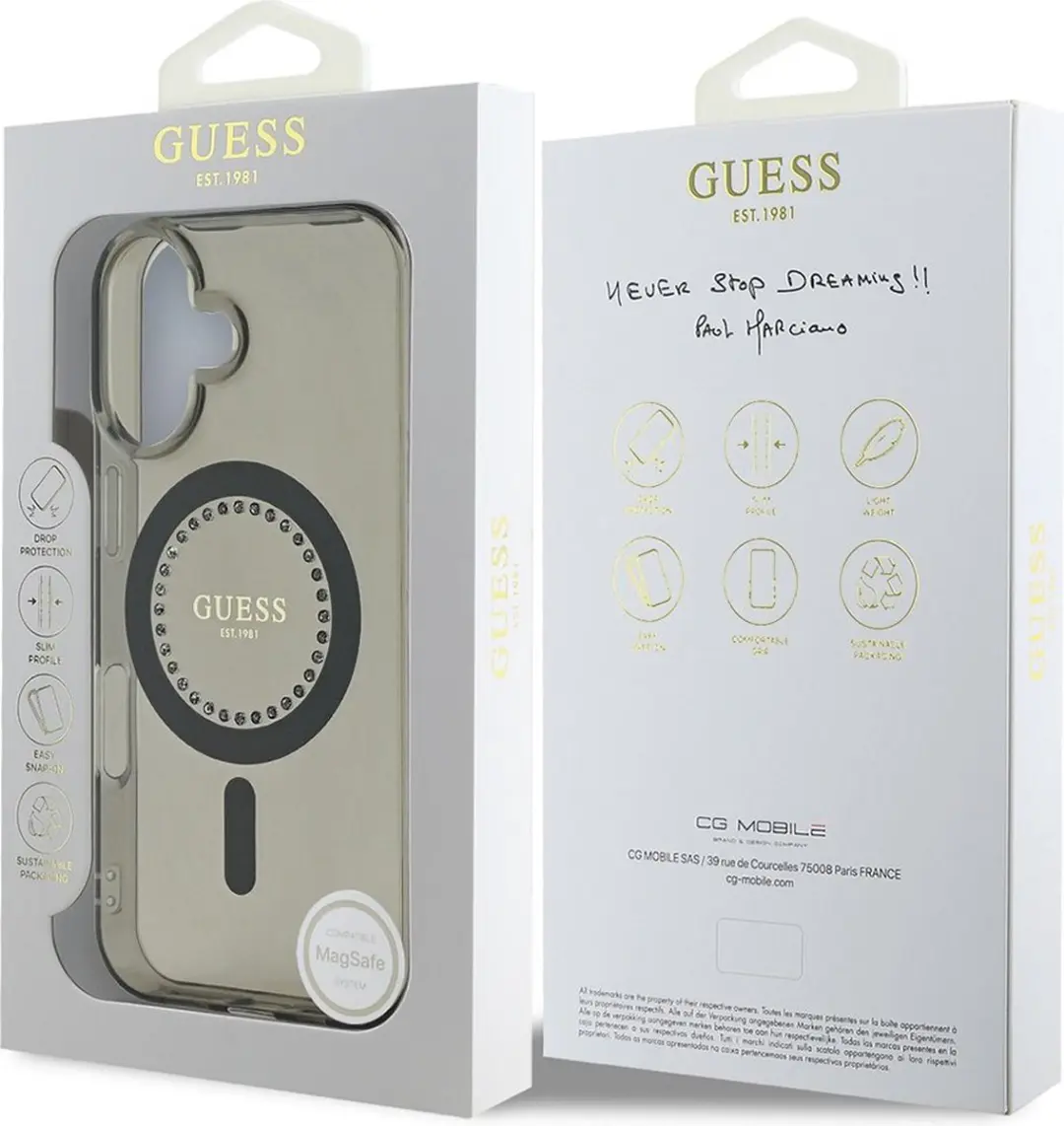 GUESS IML Rhinestones Hoesje iPhone 16 Plus - Zwart