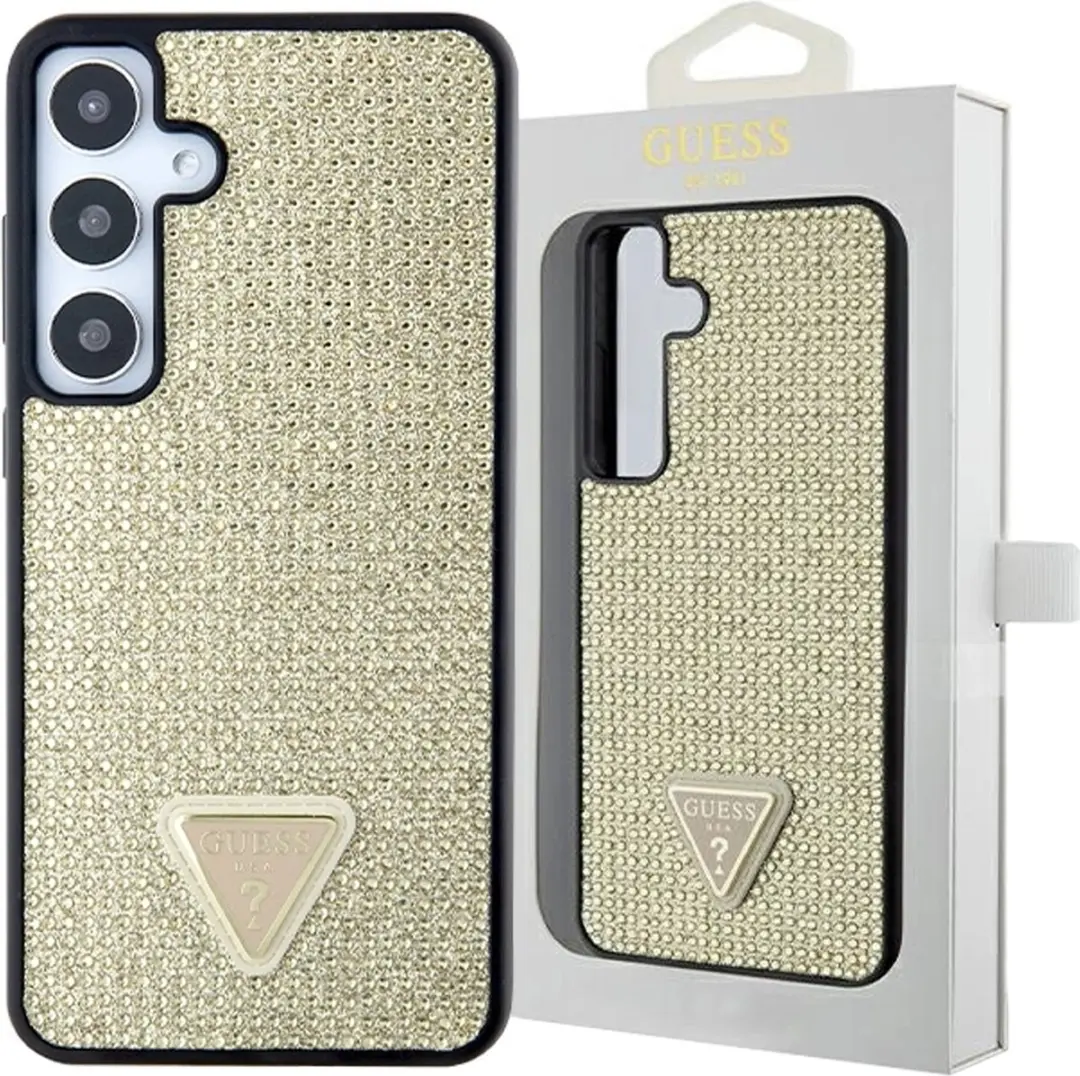 GUESS Rhinestones Triangle Logo Hoesje - Samsung Galaxy S24 Plus - Goud