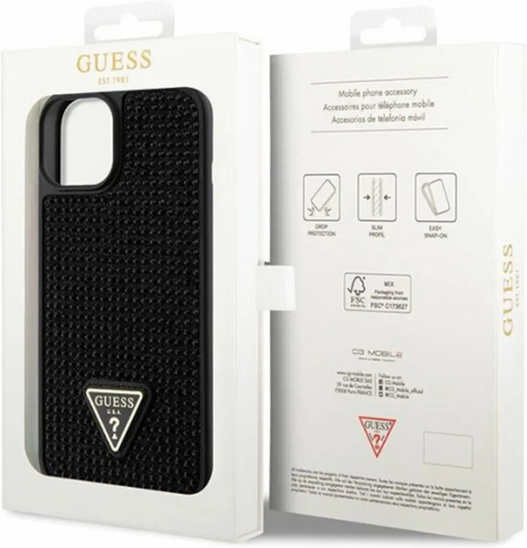 Guess Zwart iPhone 14 Hoesje - Rhinestones Triangle Logo