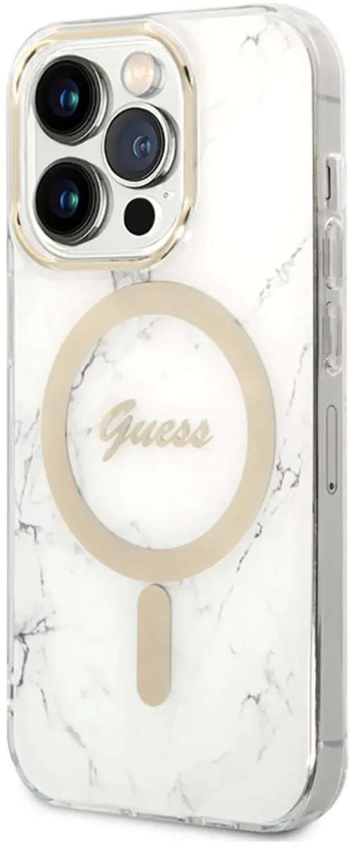 GUESS Hoes iPhone 14 Pro Max Marmer Wit - Qi Magsafe - afbeelding 6 van 6