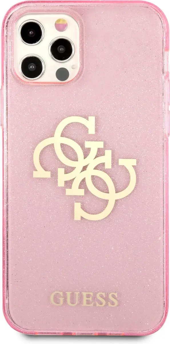 Guess TPU Glitter Hoesje Roze - iPhone 12/12 Pro