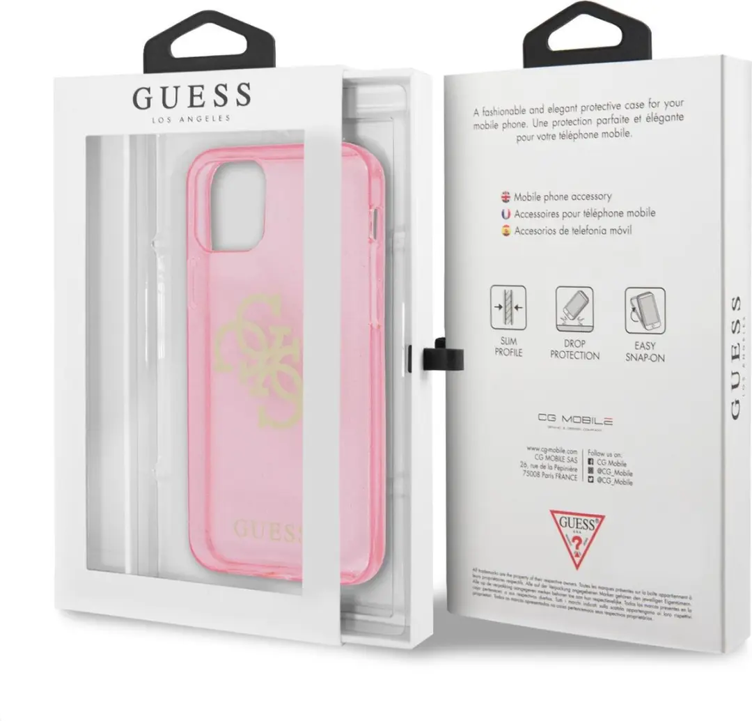 Guess TPU Glitter Hoesje Roze - iPhone 12/12 Pro