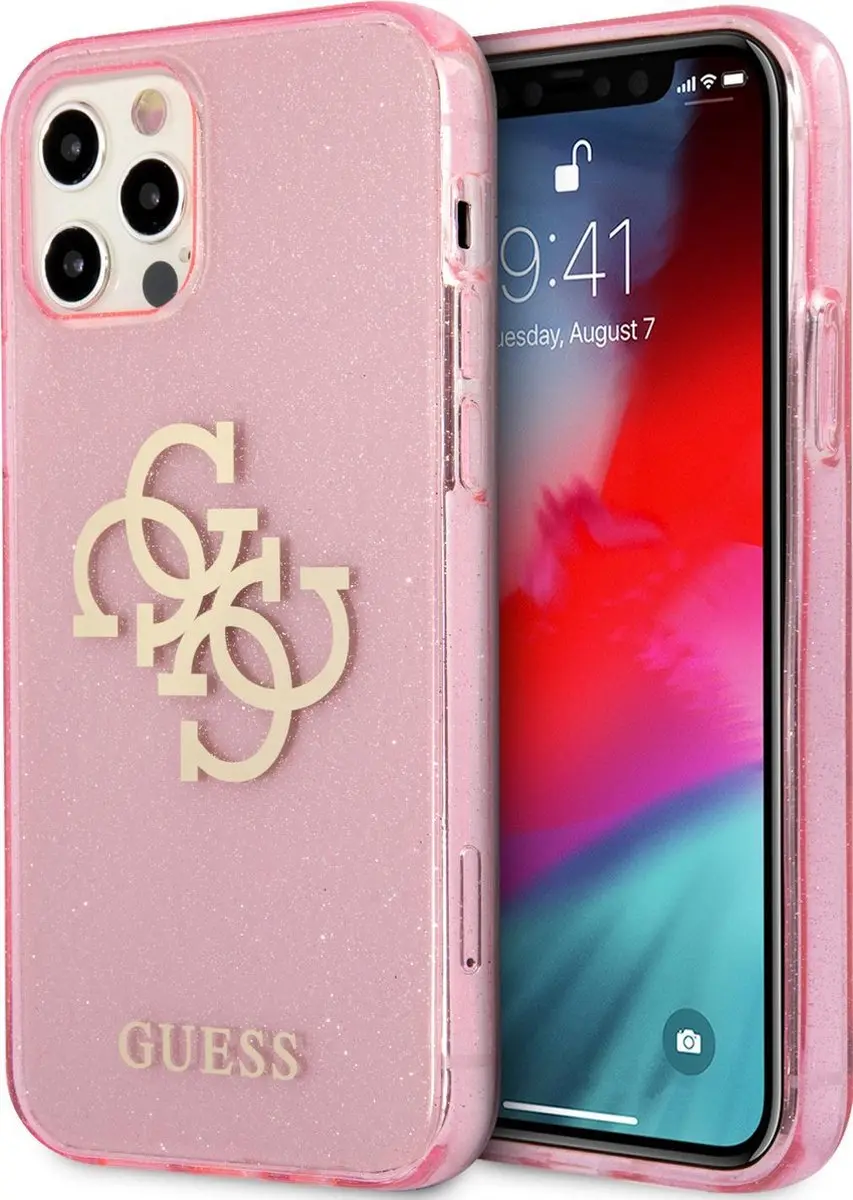 Guess TPU Glitter Hoesje Roze