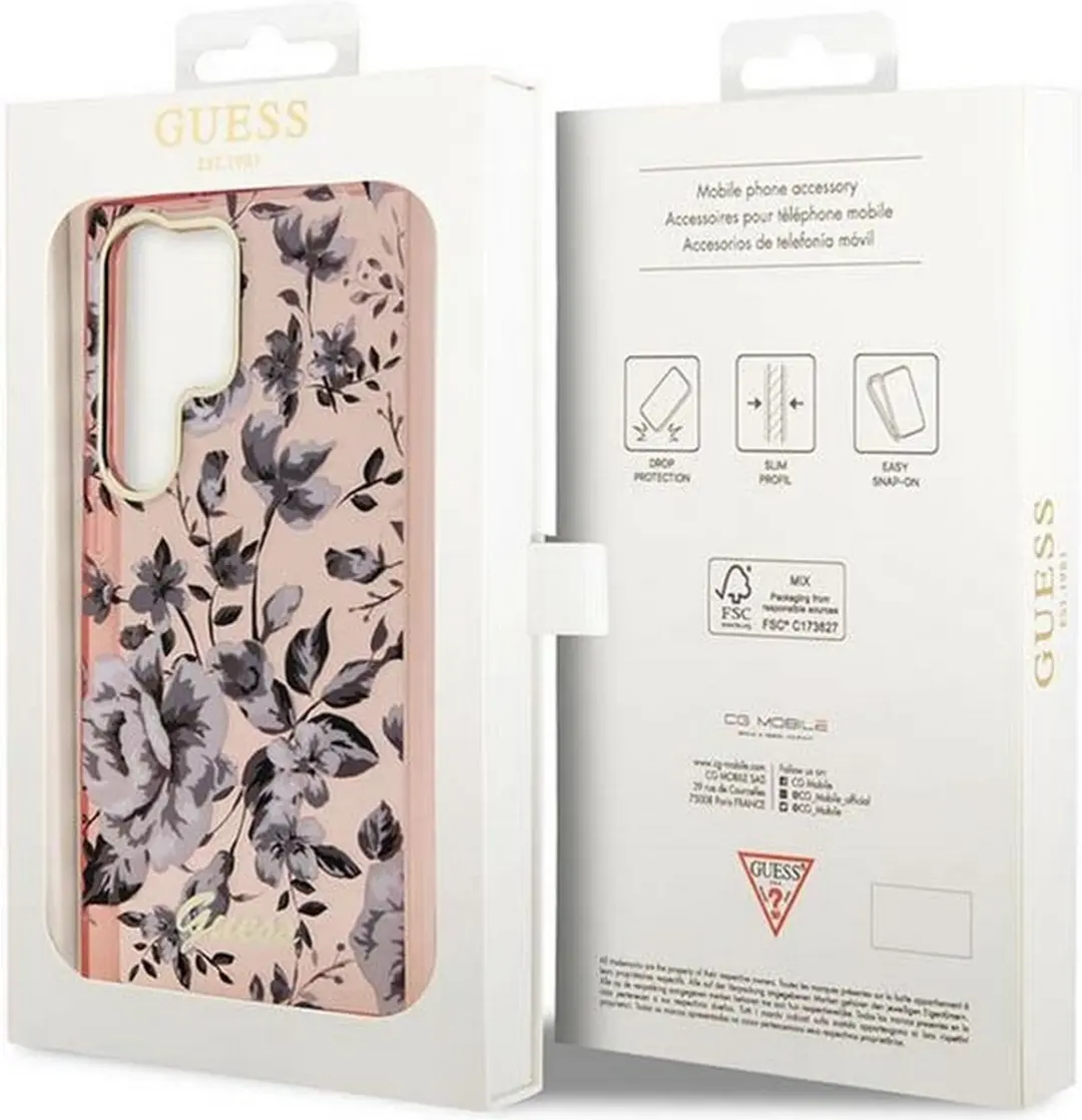 GUESS Flower Back Case Roze - Samsung Galaxy S23 Ultra