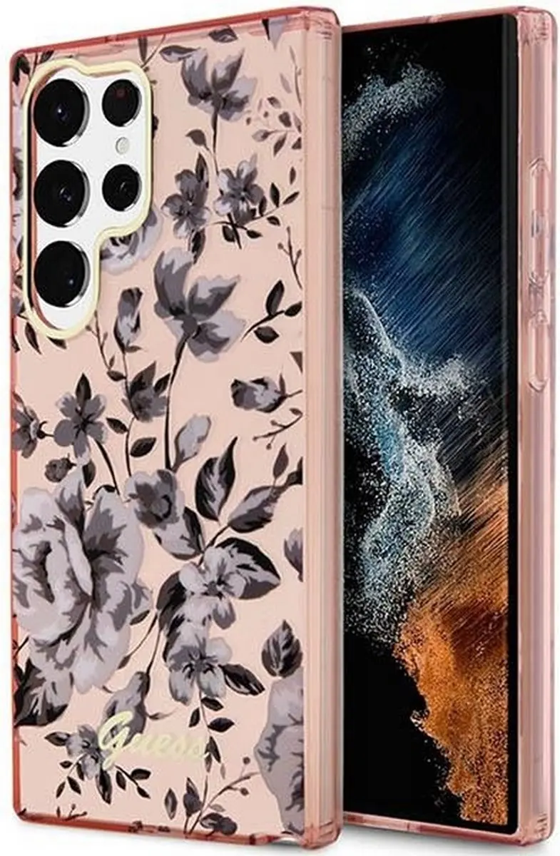 GUESS Flower Back Case Roze - Samsung Galaxy S23 Ultra